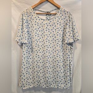 LOFT Plus - Floral Short Sleeve Blouse Flutter Sleeve V-Back w/ Tie, Size 16/18